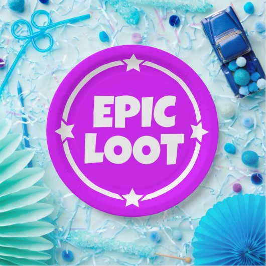 Epic Loot Gamer Neon Paarse Text Slogan Papierplaa Papieren Bordje (Feest)