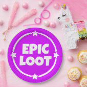 Epic Loot Gamer Neon Paarse Text Slogan Papierplaa Papieren Bordje (Feest)