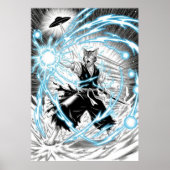 Epic Manga Style Cat Warrior Energy Blast UFO Poster (Voorkant)