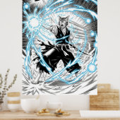 Epic Manga Style Cat Warrior Energy Blast UFO Poster (Keuken)