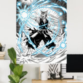 Epic Manga Style Cat Warrior Energy Blast UFO Poster (Thuiskantoor)