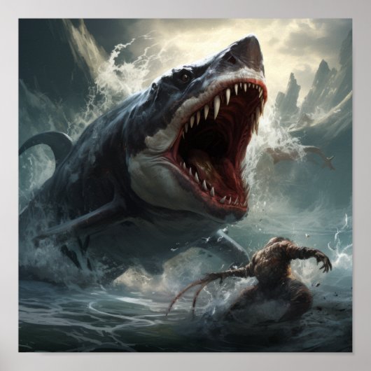 Epic Megalodon vs T-Rex Poster - Een Slag van Preh (Voorkant)