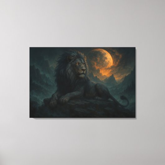 Epic Moonlit Lion – Celestial Mountain Guardian – Canvas Afdruk (Voorkant)