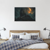 Epic Moonlit Lion – Celestial Mountain Guardian – Canvas Afdruk (Insitu (Slaapkamer))