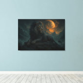 Epic Moonlit Lion – Celestial Mountain Guardian – Canvas Afdruk (Insitu (Houten vloer))