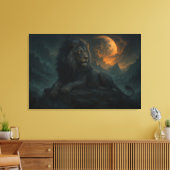 Epic Moonlit Lion – Celestial Mountain Guardian – Canvas Afdruk (Insitu (Woonkamer))