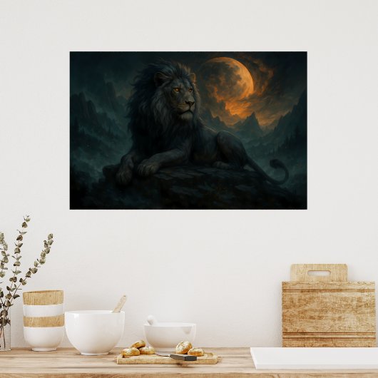 Epic Moonlit Lion – Celestial Mountain Guardian –  Poster (Keuken)