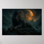 Epic Moonlit Lion – Celestial Mountain Guardian –  Poster (Voorkant)