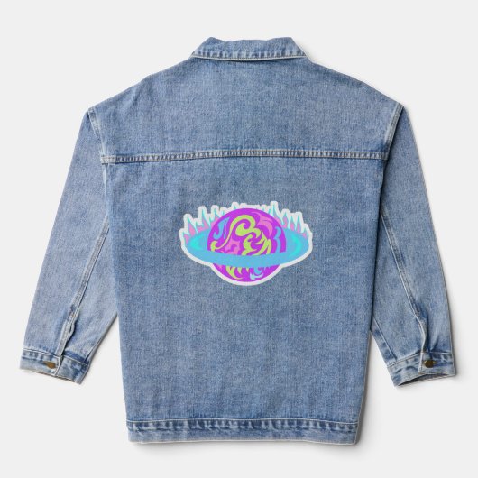 Epic Neon Saturn Flaming Planet Fun Denim Jacket (Achterkant)