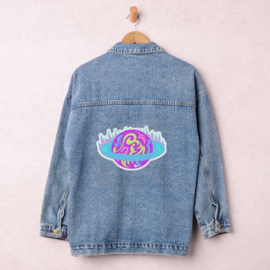 Epic Neon Saturn Flaming Planet Fun Denim Jacket (Hangar)