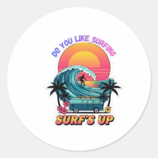 Epic Ocean Wave Surfer - Tropical Surfing Adventur Ronde Sticker