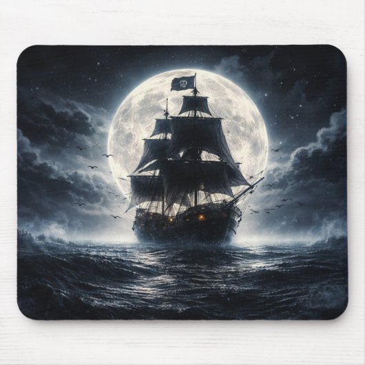 Epic Pirate Ship Moon Mouse Pad – Dark Ocean Pirat Muismat (Voorkant)