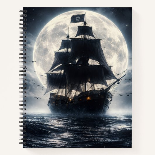 Epic Pirate Ship Moon Notebook – Dark Ocean Pirate Notitieboek (Voorkant)