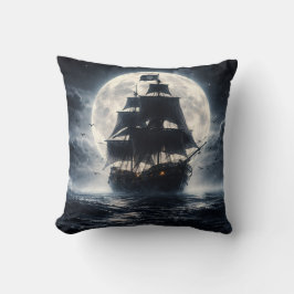 Epic Pirate Ship Moon Throw Pillow – Dark Ocean Pi Kussen