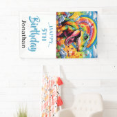 Epic Rainbow Dinosaur verjaardagsfeestje Spandoek (Insitu)