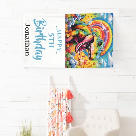 Epic Rainbow Dinosaur verjaardagsfeestje Spandoek (Insitu)