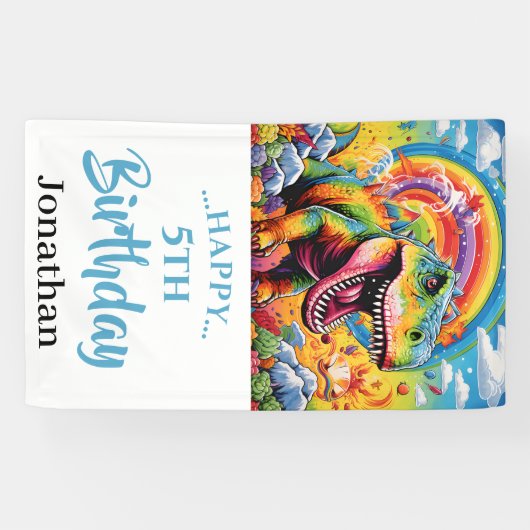 Epic Rainbow Dinosaur verjaardagsfeestje Spandoek (Horizontaal)