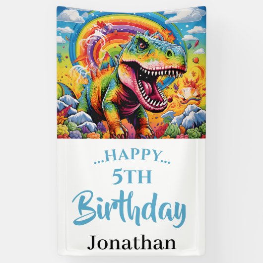 Epic Rainbow Dinosaur verjaardagsfeestje Spandoek (Verticaal)