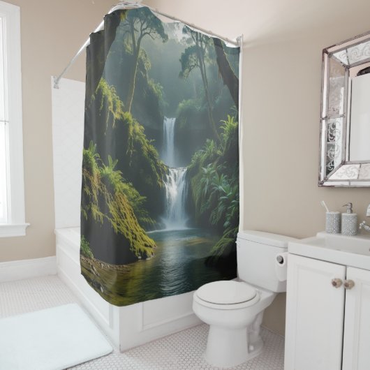 Epic Rainforest Cove waterval geschilderd Douchegordijn (In situ)