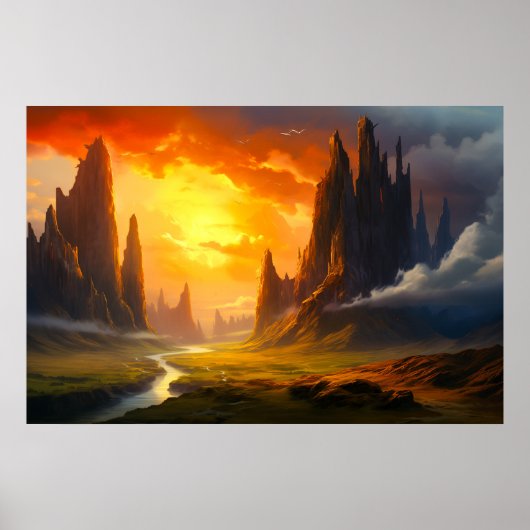 Epic Rock Mountains - Fantasy Art Poster (Voorkant)
