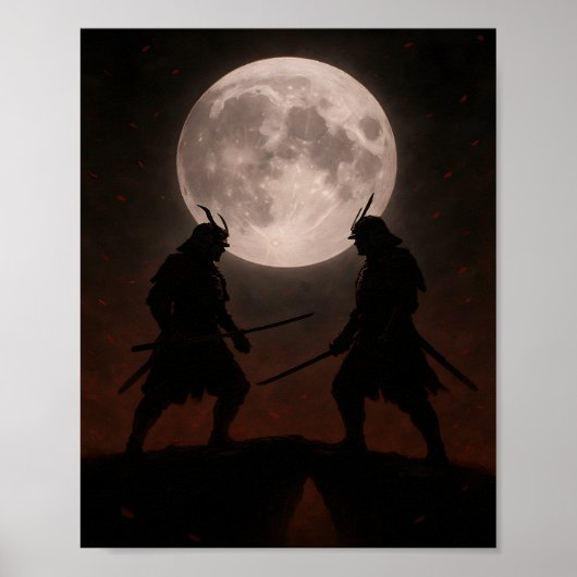 Epic Samurai Duel Under Full Moon Poster (Voorkant)