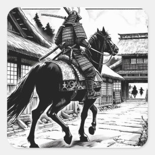 Epic Samurai Rider Manga Art Print Vierkante Sticker