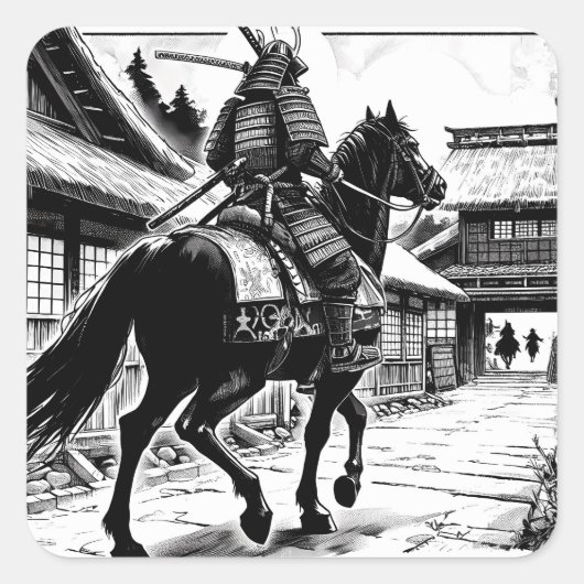 Epic Samurai Rider Manga Art Print Vierkante Sticker (Voorkant)