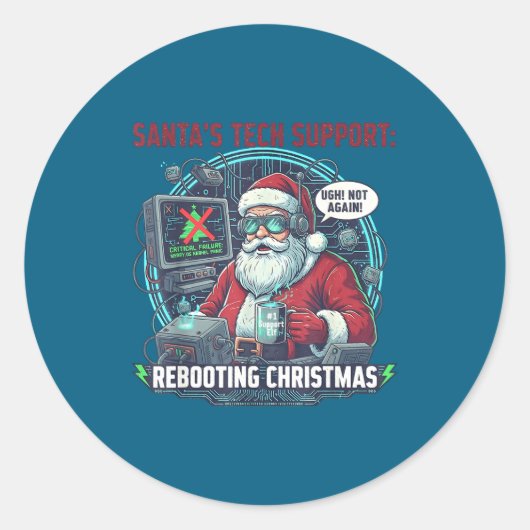 Epic Santa s Support Rebooting Tech Ronde Sticker (Voorkant)