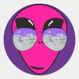 Epic Shades Alien Head Moon Tourist Fun Ronde Sticker