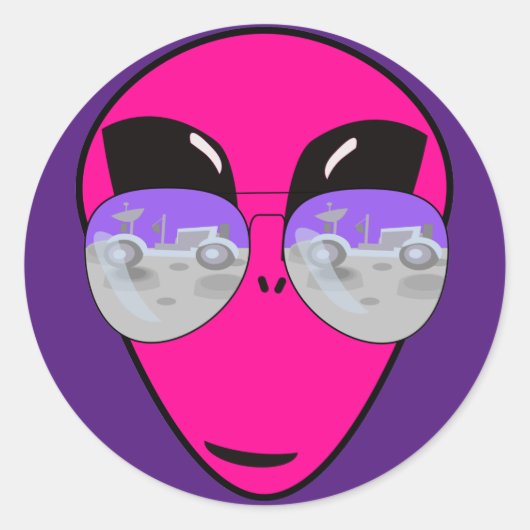 Epic Shades Alien Head Moon Tourist Fun Ronde Sticker (Voorkant)