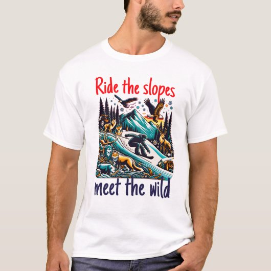 Epic Snowboarding Adventure Wildlife Scene T-shirt (Voorkant)