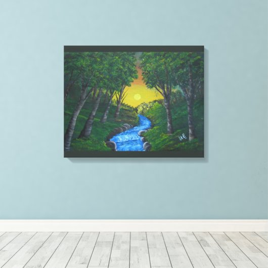 Epic Sunset Forest Stream Unique Landscape Canvas Afdruk (Insitu (Houten vloer))
