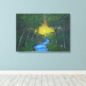 Epic Sunset Forest Stream Unique Landscape Canvas Afdruk (Insitu (Houten vloer))