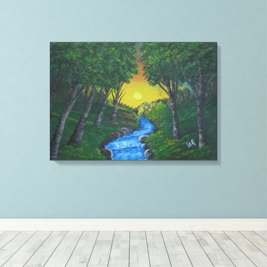 Epic Sunset Forest Stream Unique Landscape Canvas Afdruk (Insitu (Houten vloer))