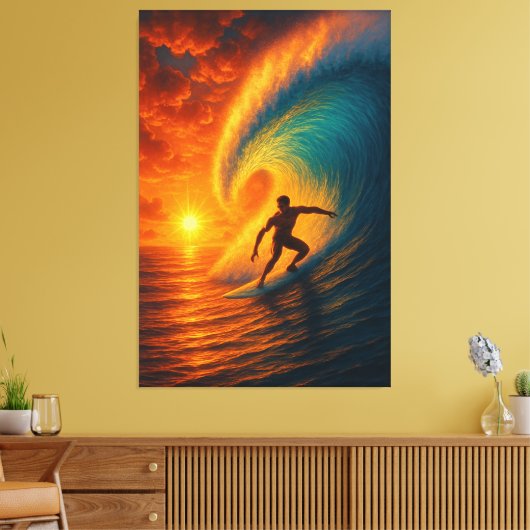 Epic Sunset Surf Wave – Ocean Canvas Muurkunst (Insitu (Woonkamer))