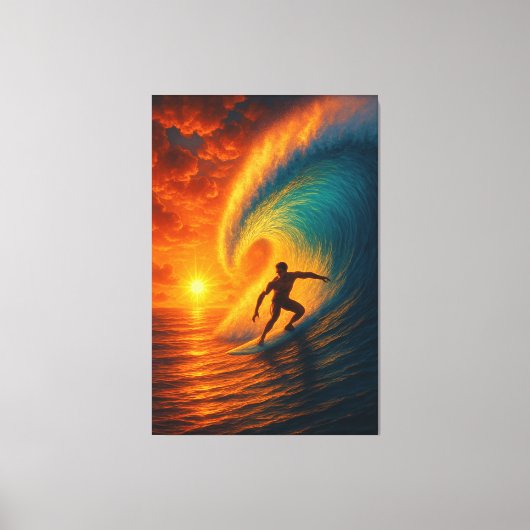 Epic Sunset Surf Wave – Ocean Canvas Muurkunst Afdruk (Voorkant)