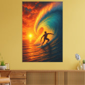 Epic Sunset Surf Wave – Ocean Canvas Muurkunst Afdruk (Insitu (Woonkamer))