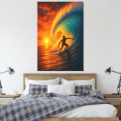 Epic Sunset Surf Wave – Ocean Canvas Muurkunst Afdruk (Insitu (Slaapkamer))