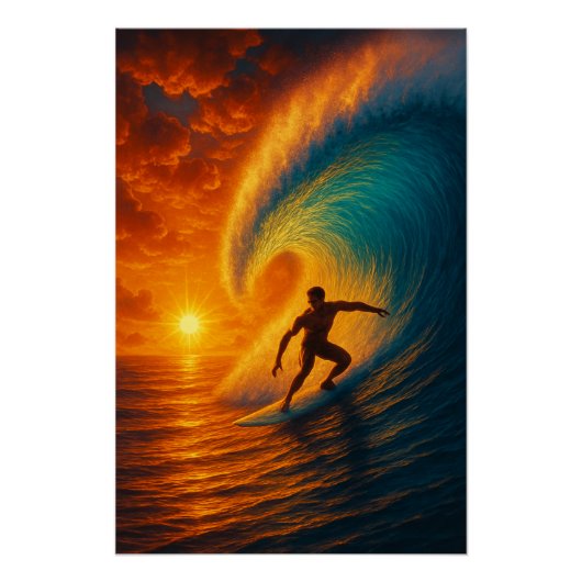 Epic Sunset Wave Surfer - Ocean Art Poster (Voorkant)
