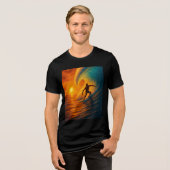 Epic Sunset Wave Surfer – Ocean Tri-Blend Shirt (Voorkant volledig)