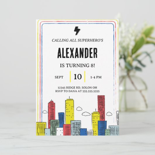 Epic Superhero Invitation | Boys Comic Book Party Kaart (Staand voorkant)