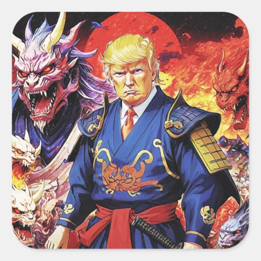 Epic Trump Samurai Anime Vierkante Sticker (Voorkant)
