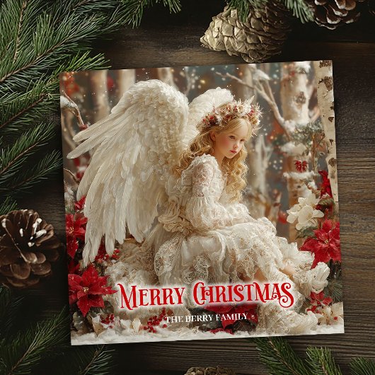 Epic Victorian angel red and gold fantasy greeting Feestdagenkaart