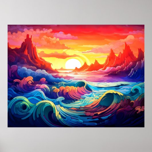 Epic Waves zonsondergang oceaan 5 Poster (Voorkant)