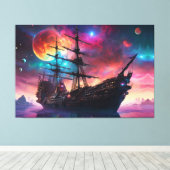 Epic Zeilschip Skies en Planeten Canvas Afdruk (Insitu (Houten vloer))
