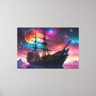 Epic Zeilschip Skies en Planeten Canvas Afdruk