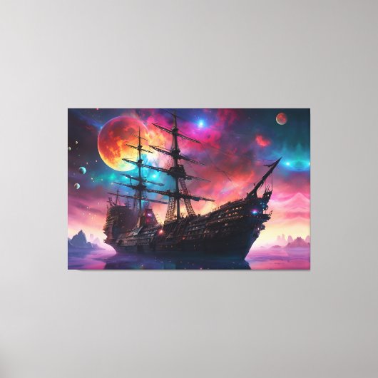 Epic Zeilschip Skies en Planeten Canvas Afdruk (Voorkant)