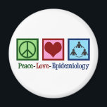 Epidemioloog Peace Love Epidemiology Magneet<br><div class="desc">Een schattig kerstcadeau voor epidemiologen met een vredes-,  hart- en een cirkel van mensen die de tak van de geneeskunde vertegenwoordigen die ziektes en gezondheid bestudeert om ziektefactoren en preventie te bepalen. Peace Love Epidemiology.</div>