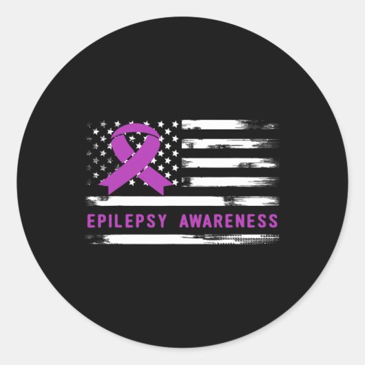 Epilepsie Bewustzijn Amerikaanse vlag Paarse lint Ronde Sticker (Voorkant)