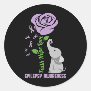 Epilepsie Bewustzijn Geloof Hoop Liefde Bloem Olif Ronde Sticker